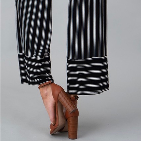 Staci Striped Crop Top and Pants Set In Black - Picture 5 of 7